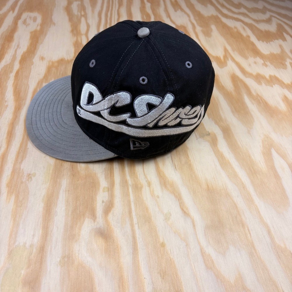 DC Shoes New Era 59FIFTY Fitted Hat Size 7 1/2 Black Grey Y2K Skate Cap